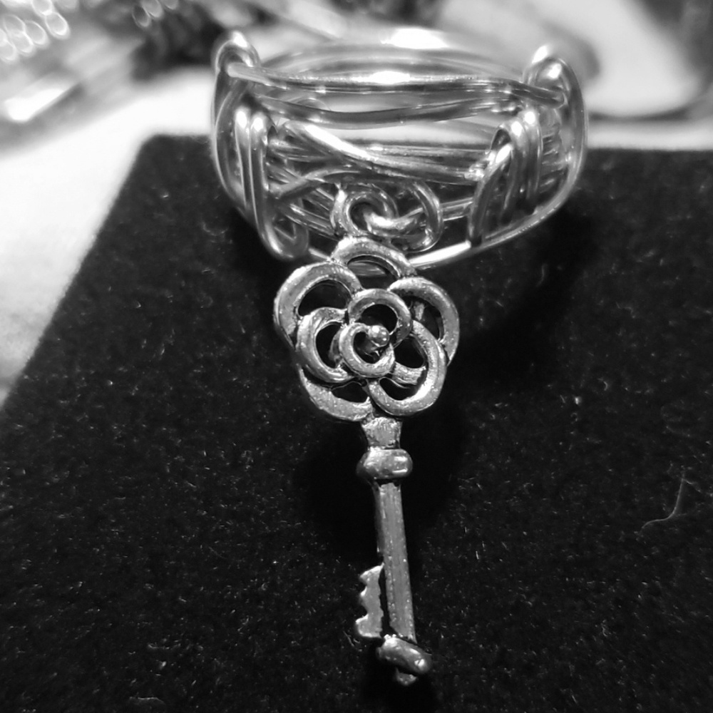 Rose Key enameled Silver Parawire wrapped ring